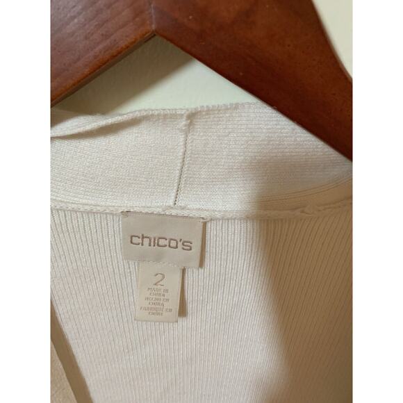 Chicos Lace Drama Cardigan Sweater Sz 2 US Large Black White Long Sleeve Shimmer - Picture 5 of 7